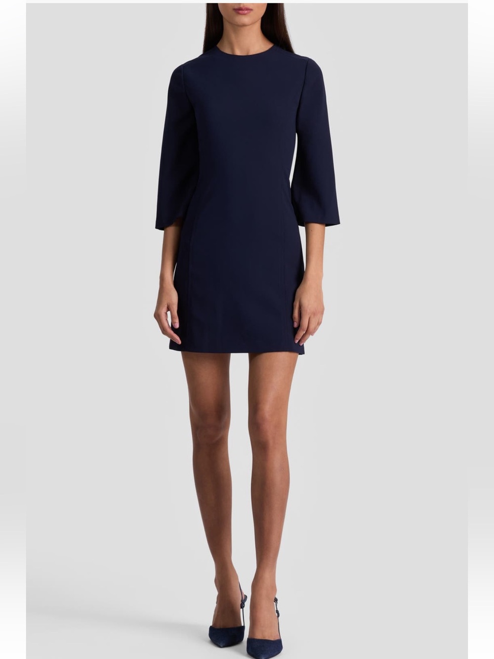 Alice + Olivia Navy Mini Shift Dress with Three-Quarter Sleeves | 8